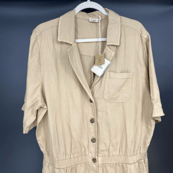 Faherty Arlie Day Romper in Summer Sand Size XL Safari Casual Linen Cotton NWT - Picture 5 of 12